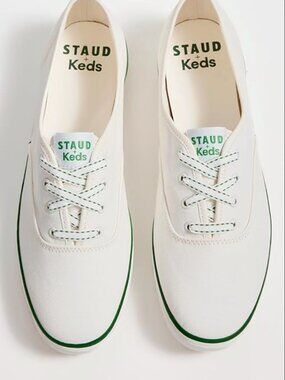 STAUD x Keds White Champion Sneakers with Green Trim sz 7 Hamptons Preppy Summer
